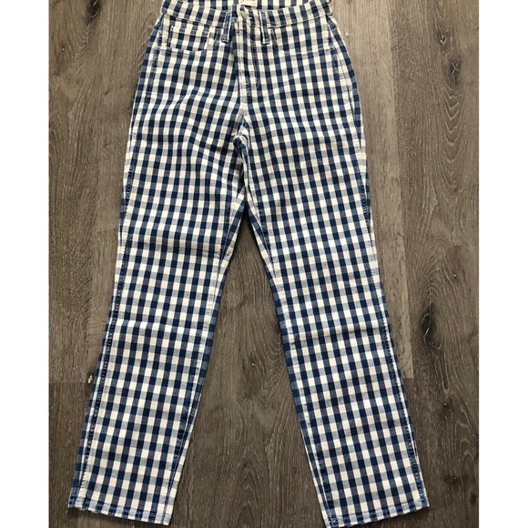 J.CREW Denim - J Crew Jeans Womens 26 High Rise‎ Vintage Straight Gingham Blue White Check NEW